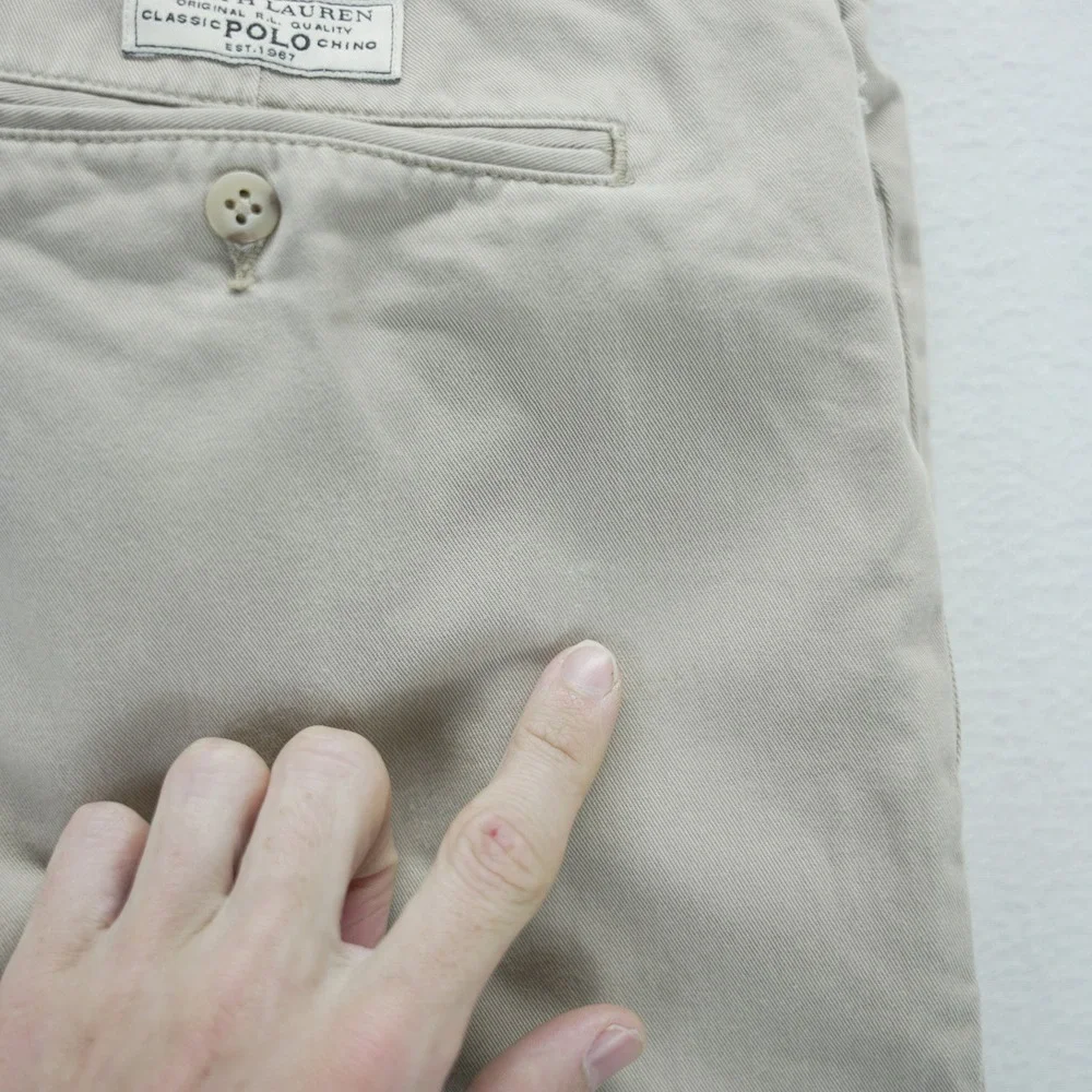 Polo Ralph Lauren Big Andrew Pant Mens 44x32 Tan Khaki Pleated Cotton Chinos